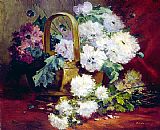 Eugene Henri Cauchois Canvas Paintings - Still Life of Flowers in a Basket
